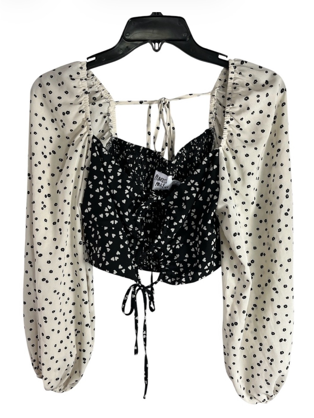 Princess Polly Heart Floral Crop Top Long Sleeve Blouse Size 6